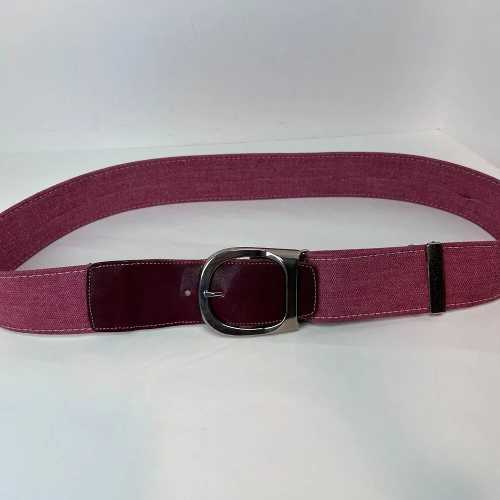 Vintage Royal Coachman Belt Medium 34-38 Red & Burgundy Canvas Silver Buckle‎